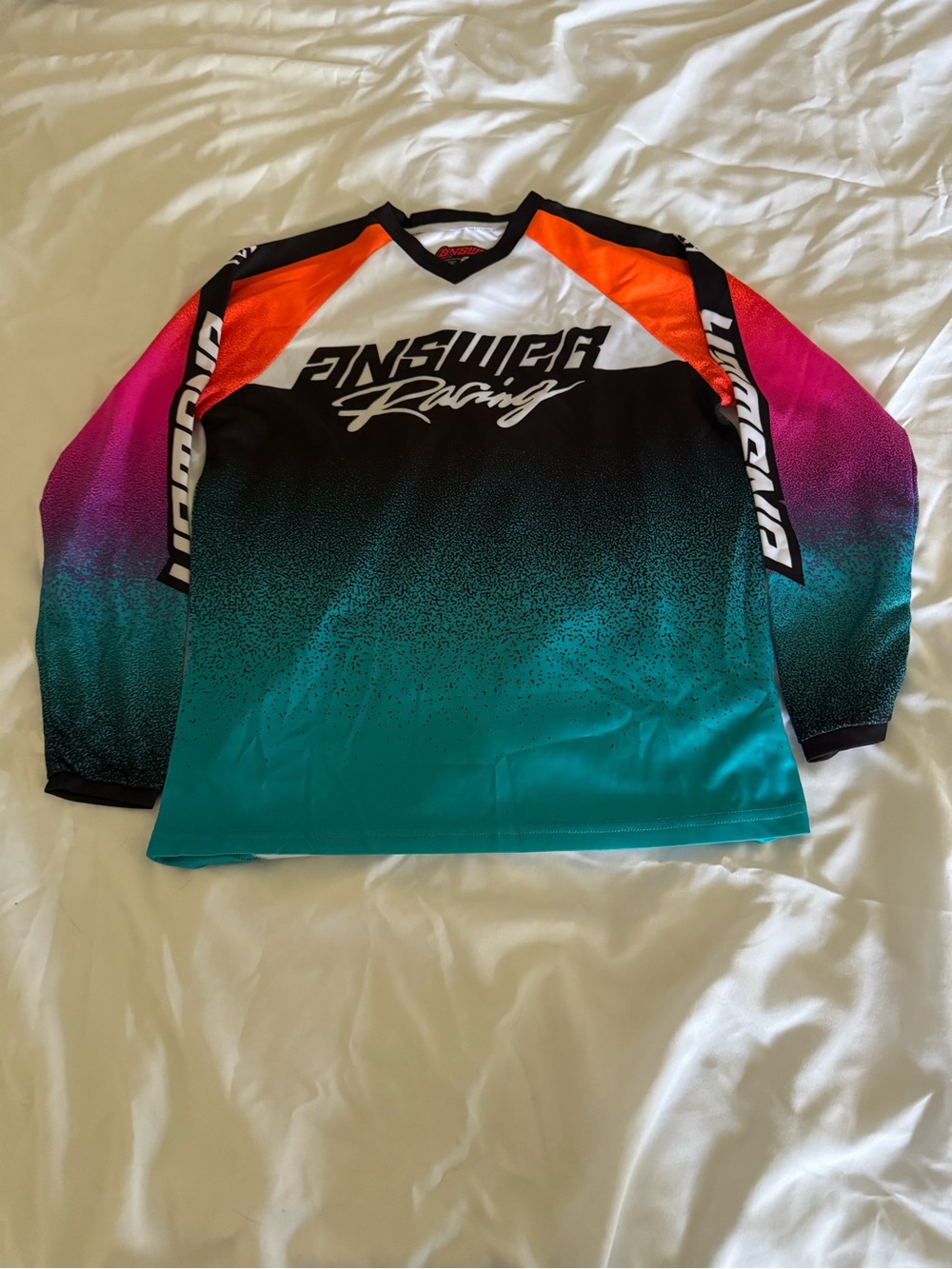 Answer Racing Gradient Motocross Jersey in Teal, Black, Orange, Pink